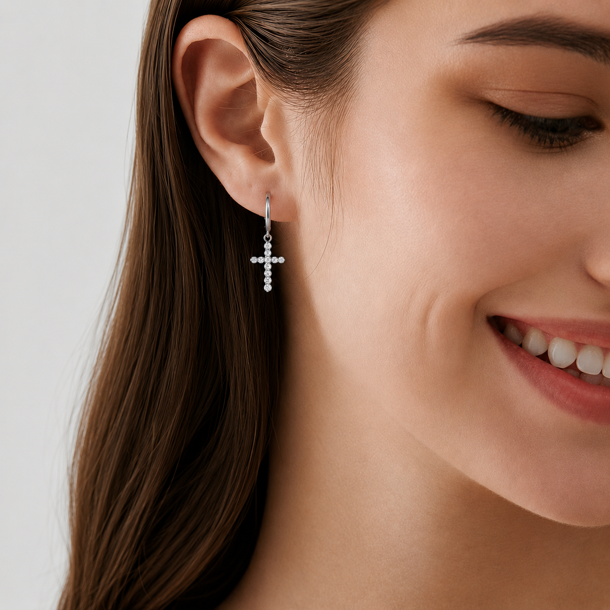 Miss Rhinestone - The 18K Stainless Steel Gold Cross Hoop Earrings