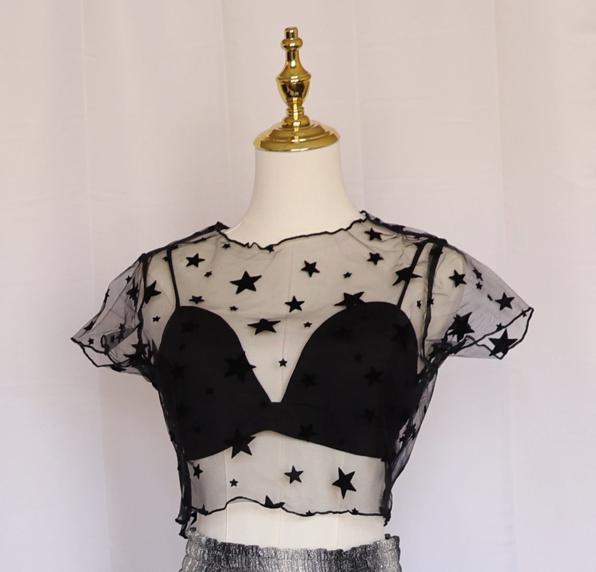 Black mesh top with stars on sale