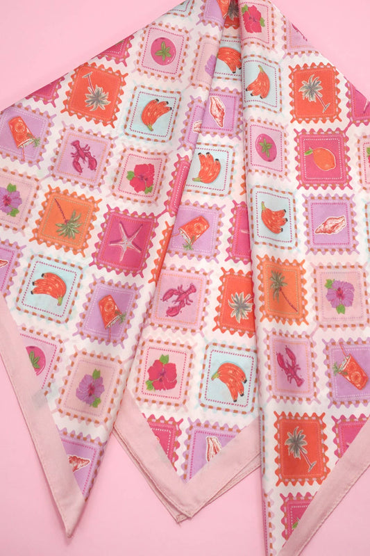 Miss Postal - The Postal Stamp Lobster Flower Silk Finish Scarf