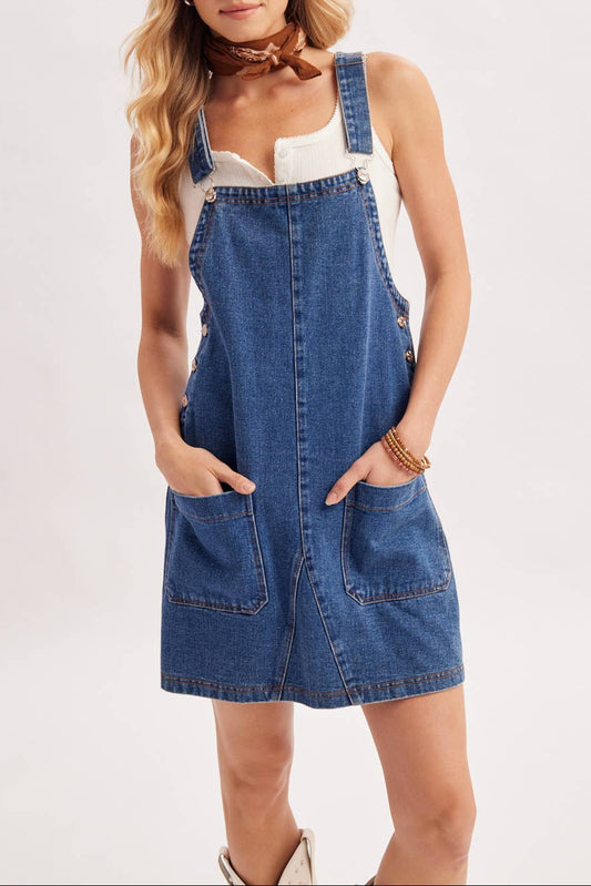 Miss Overall It - The Denim Overall Mini Dress with Pockets