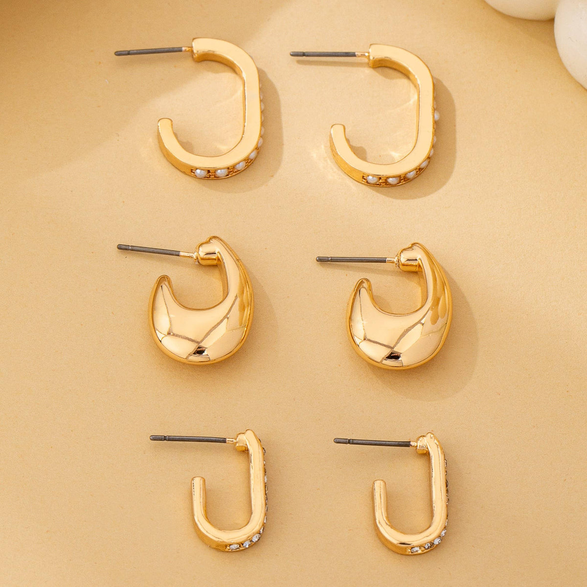 Miss Rhinestone Pearl Trio - The Rhinestone Pearl Huggie Hoop Trio Earrings