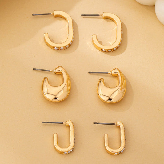 Miss Rhinestone Pearl Trio - The Rhinestone Pearl Huggie Hoop Trio Earrings