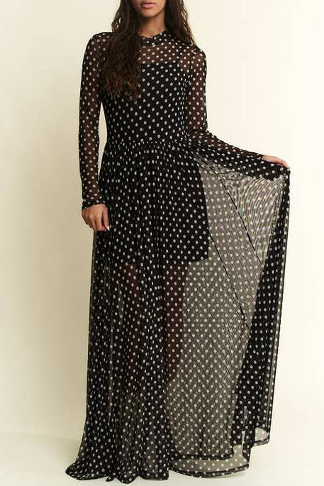 Miss Polka Dots - The Polka Dot Print Mesh Maxi Dress