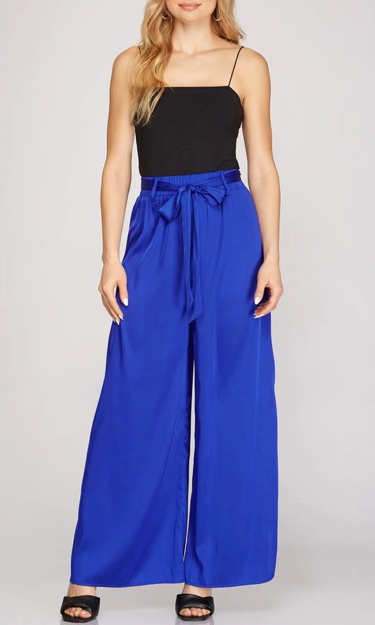 Miss Electric - The Electric Blue Satin Pants with Waist Tie