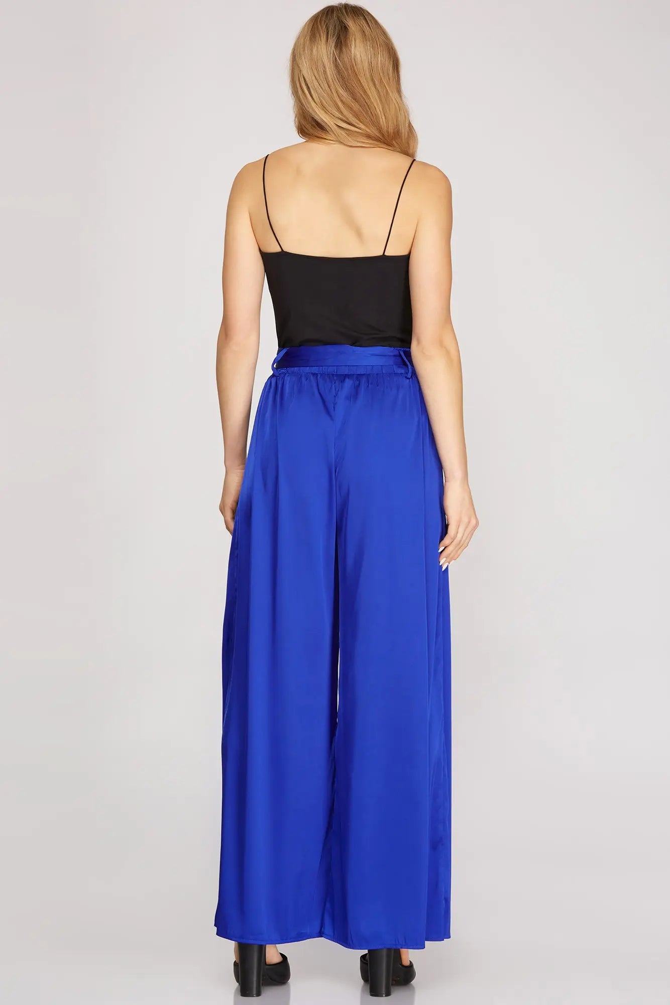 Miss Electric - The Electric Blue Satin Pants with Waist Tie