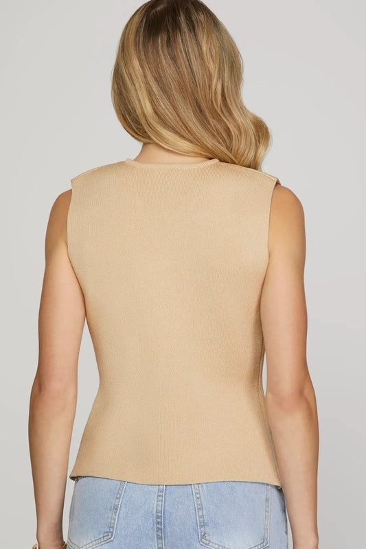 Miss Sweater Vest - The Beige Sleeveless Knit Sweater Vest