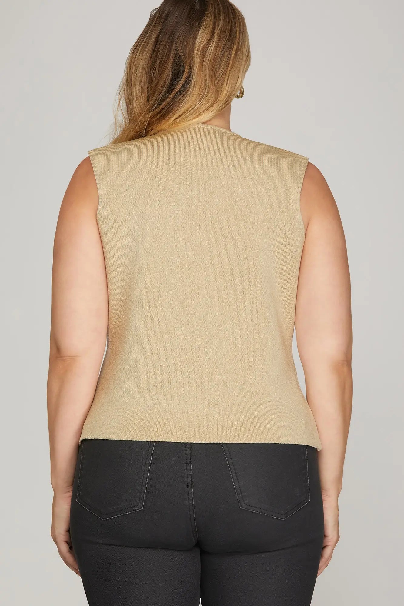 Miss Sweater Vest - The Beige Sleeveless Knit Sweater Vest