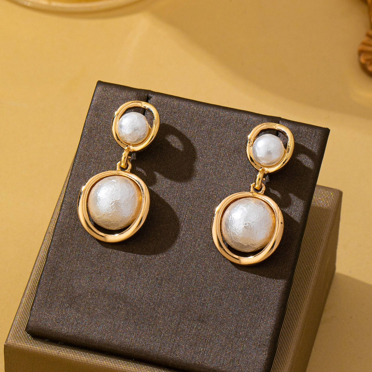 Miss Pearl Drop - The Organic Gold Ring Freshwater Pearl Drop Earrings