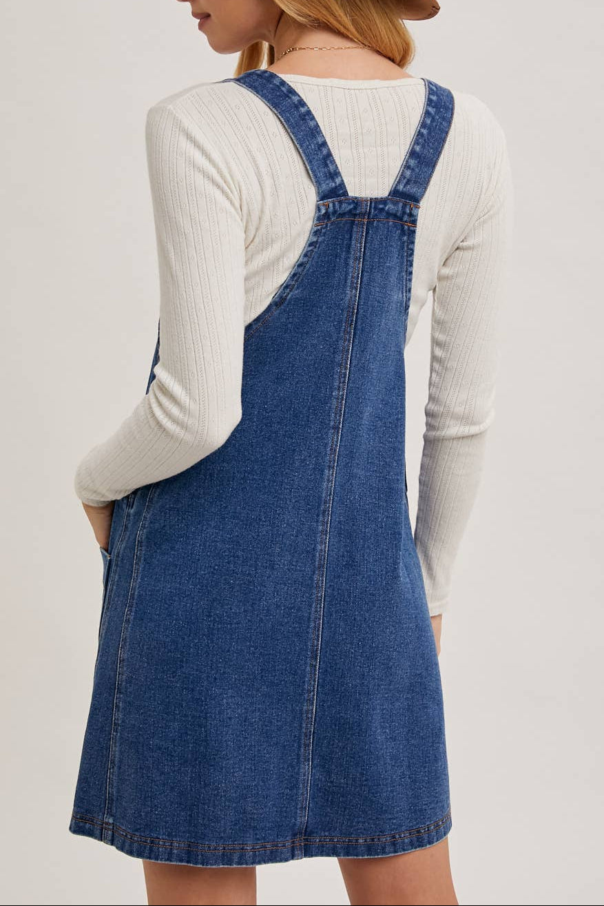 Miss Overall It - The Denim Overall Mini Dress with Pockets
