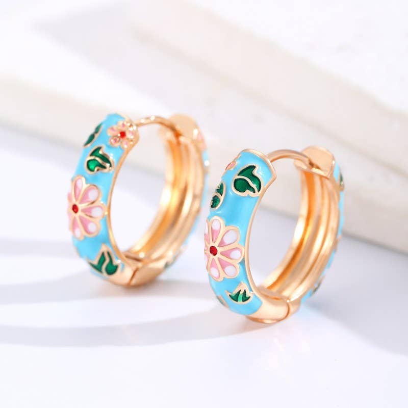 Miss Cloisonne - The Clouisonne Enamel Floral Hoop Earrings