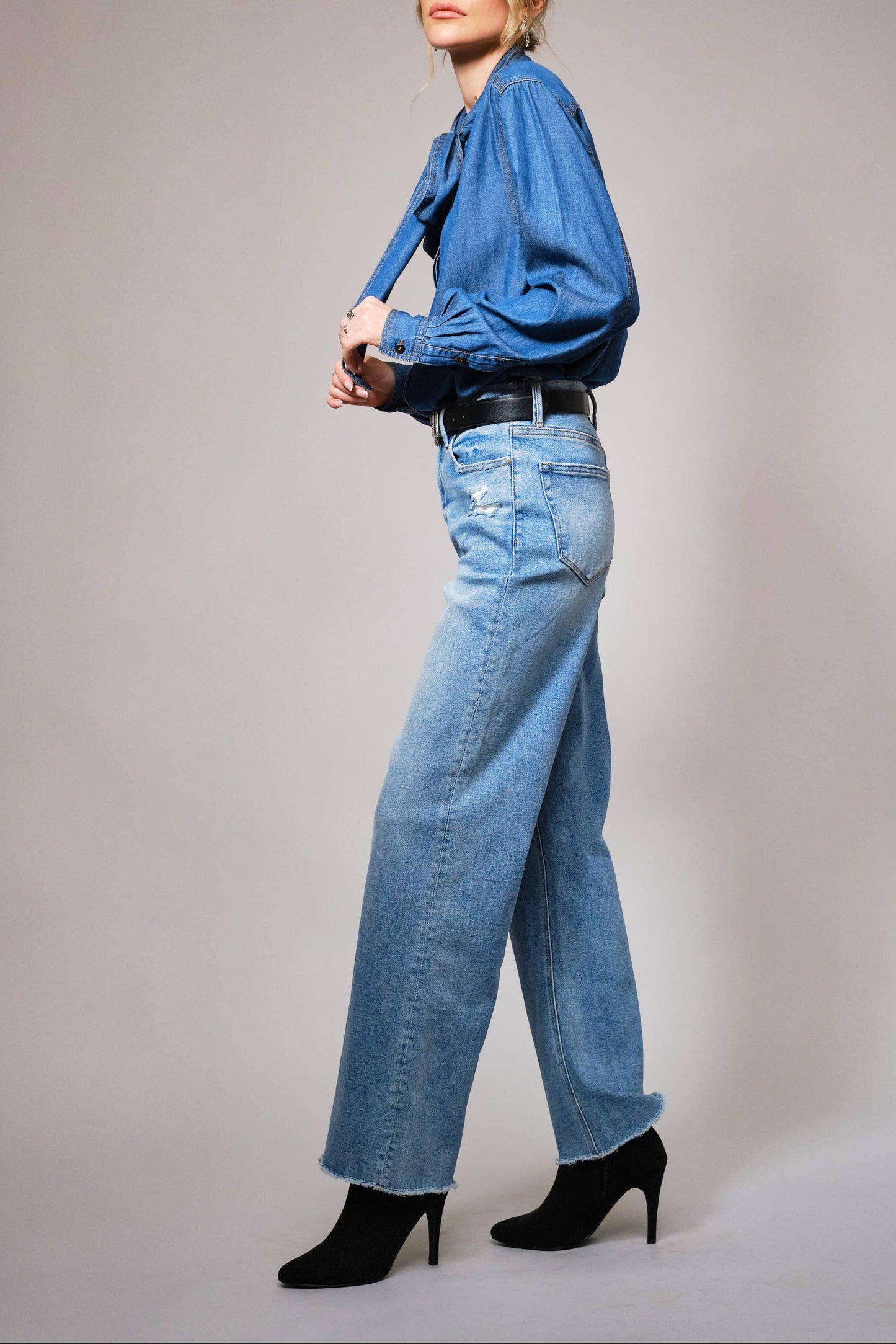 Miss Chambray - The Tie Neck Chambray Blouse