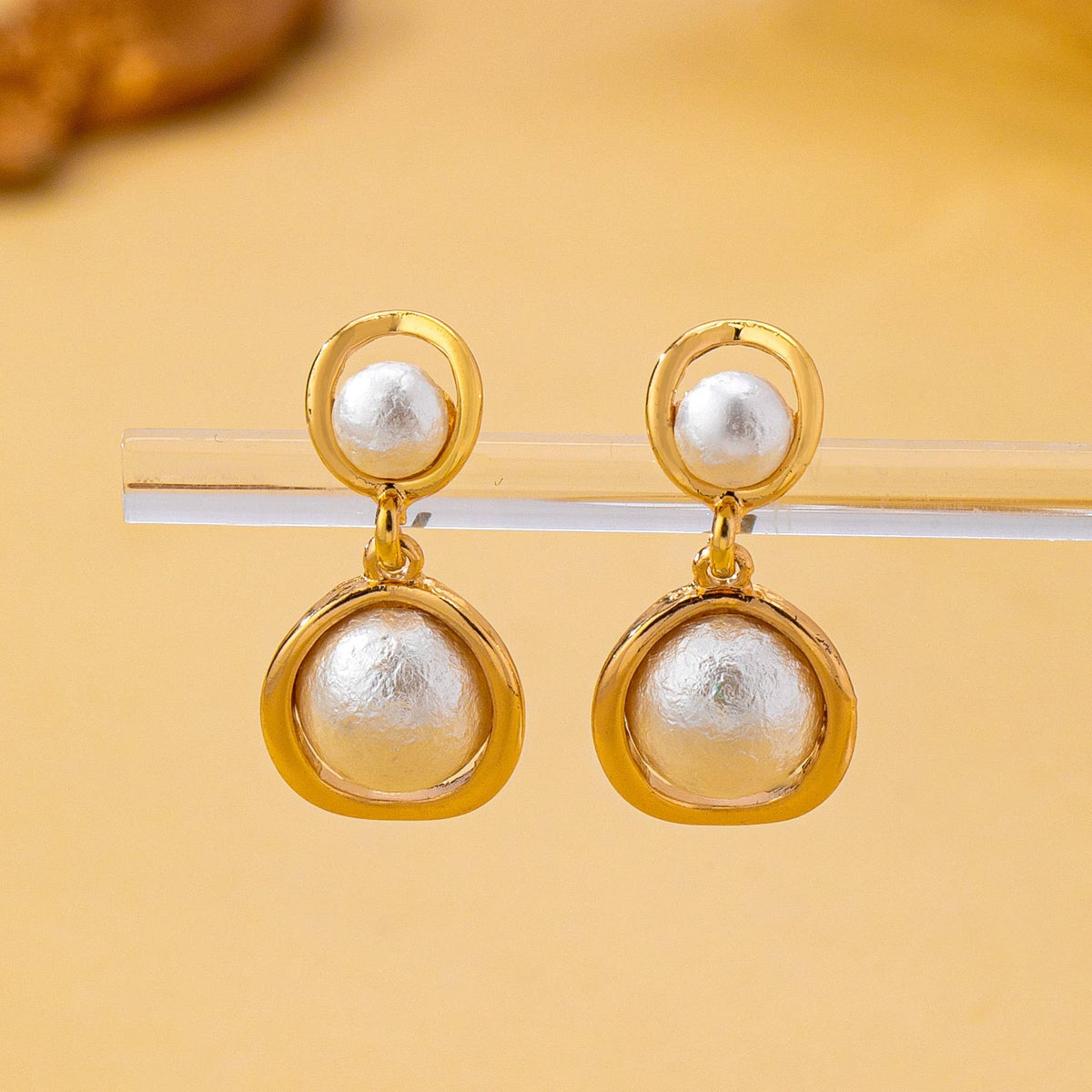 Miss Pearl Drop - The Organic Gold Ring Freshwater Pearl Drop Earrings