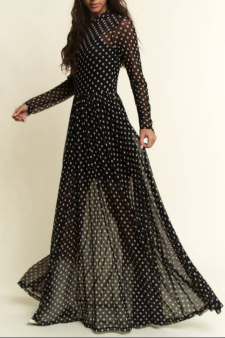 Miss Polka Dots - The Polka Dot Print Mesh Maxi Dress