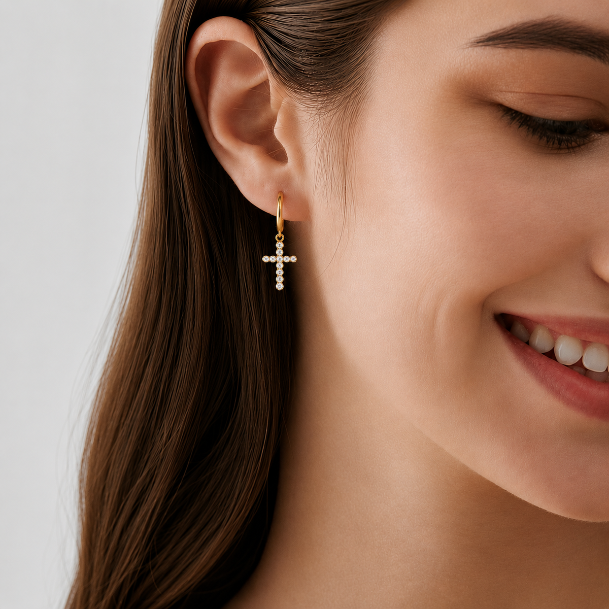 Miss Rhinestone - The 18K Stainless Steel Gold Cross Hoop Earrings
