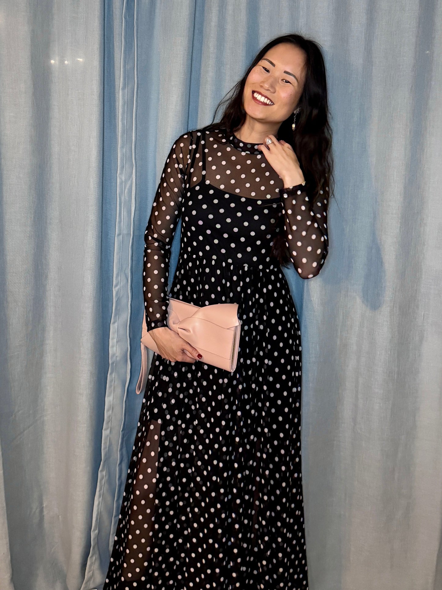 Miss Polka Dots - The Polka Dot Print Mesh Maxi Dress