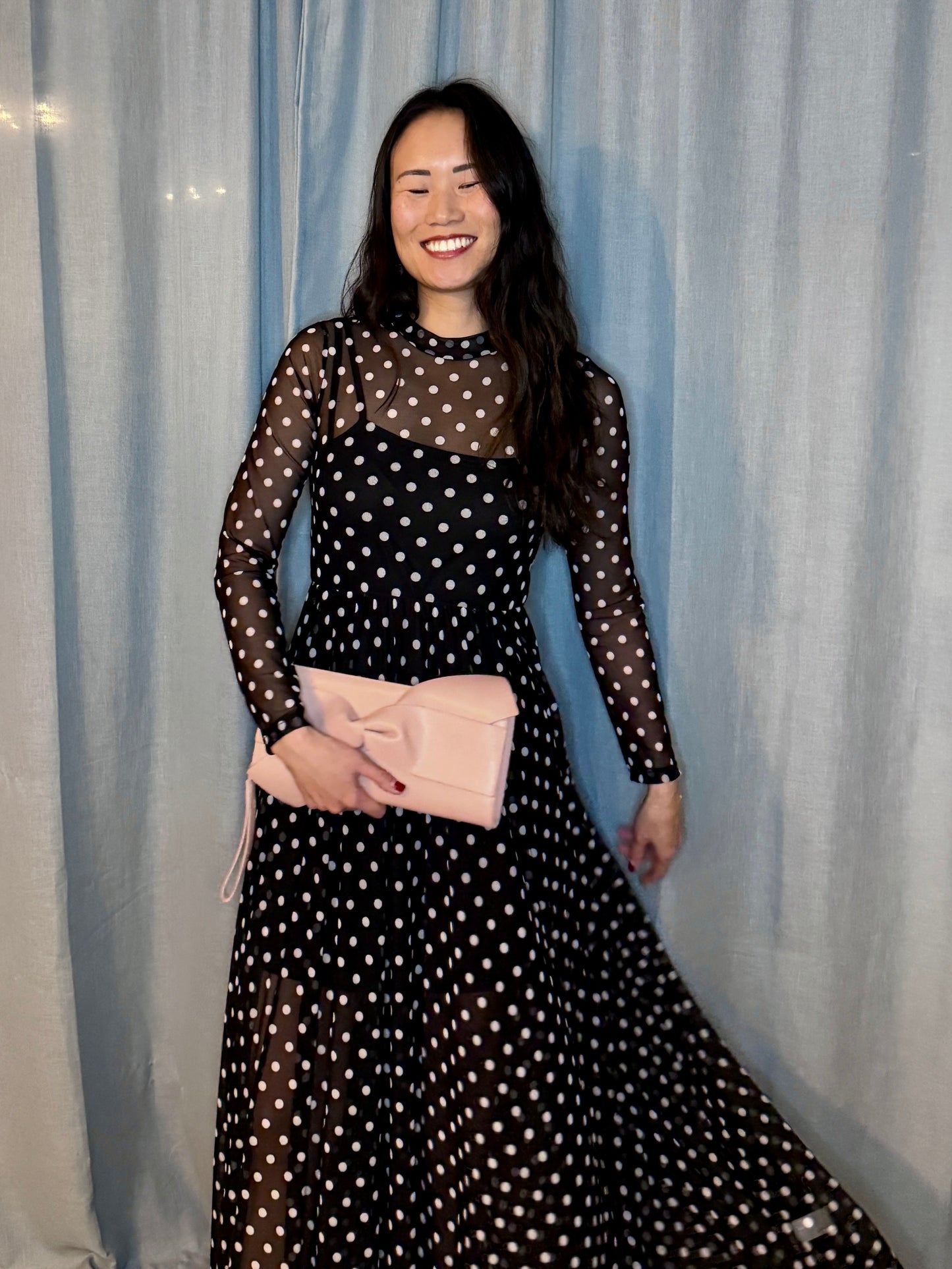 Miss Polka Dots - The Polka Dot Print Mesh Maxi Dress