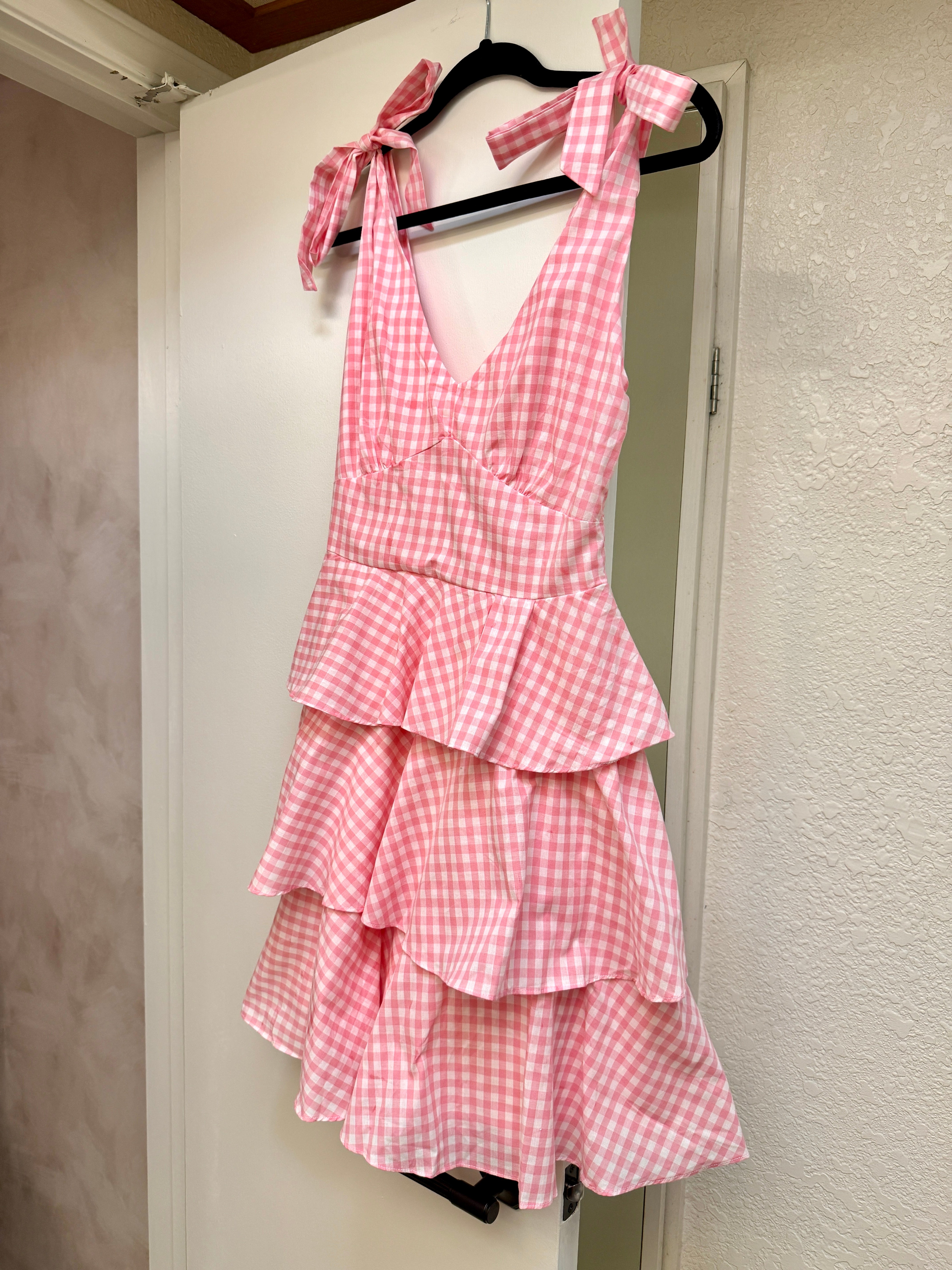 Miss Candy - The Candy Pink and White Gingham Tiered Mini Dress