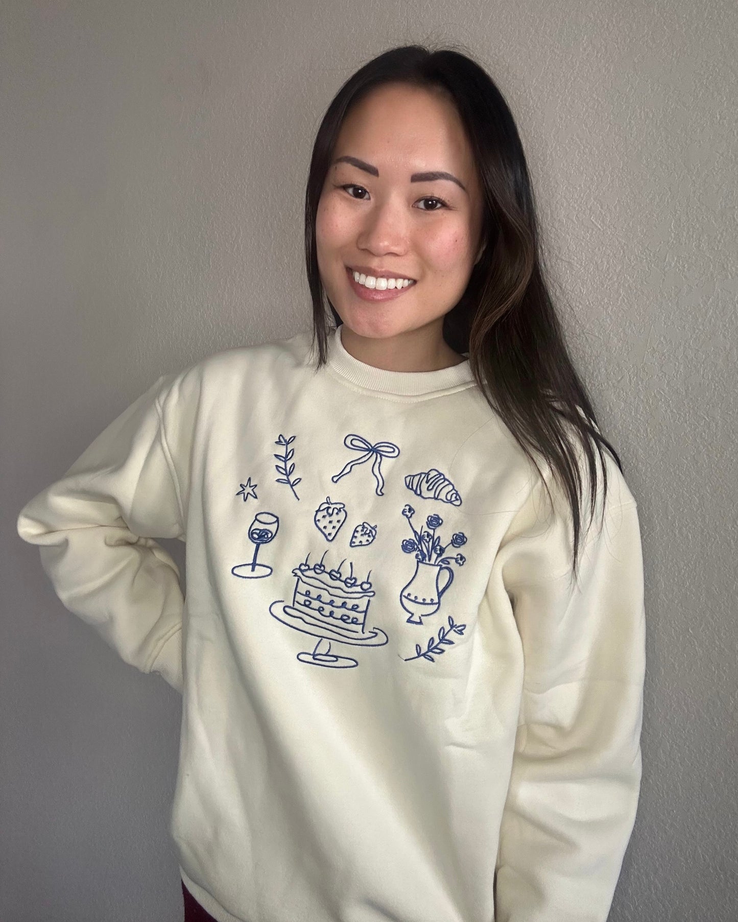 Madame Crewneck - The Parisian Inspired Cream and Blue Crewneck Sweatshirt