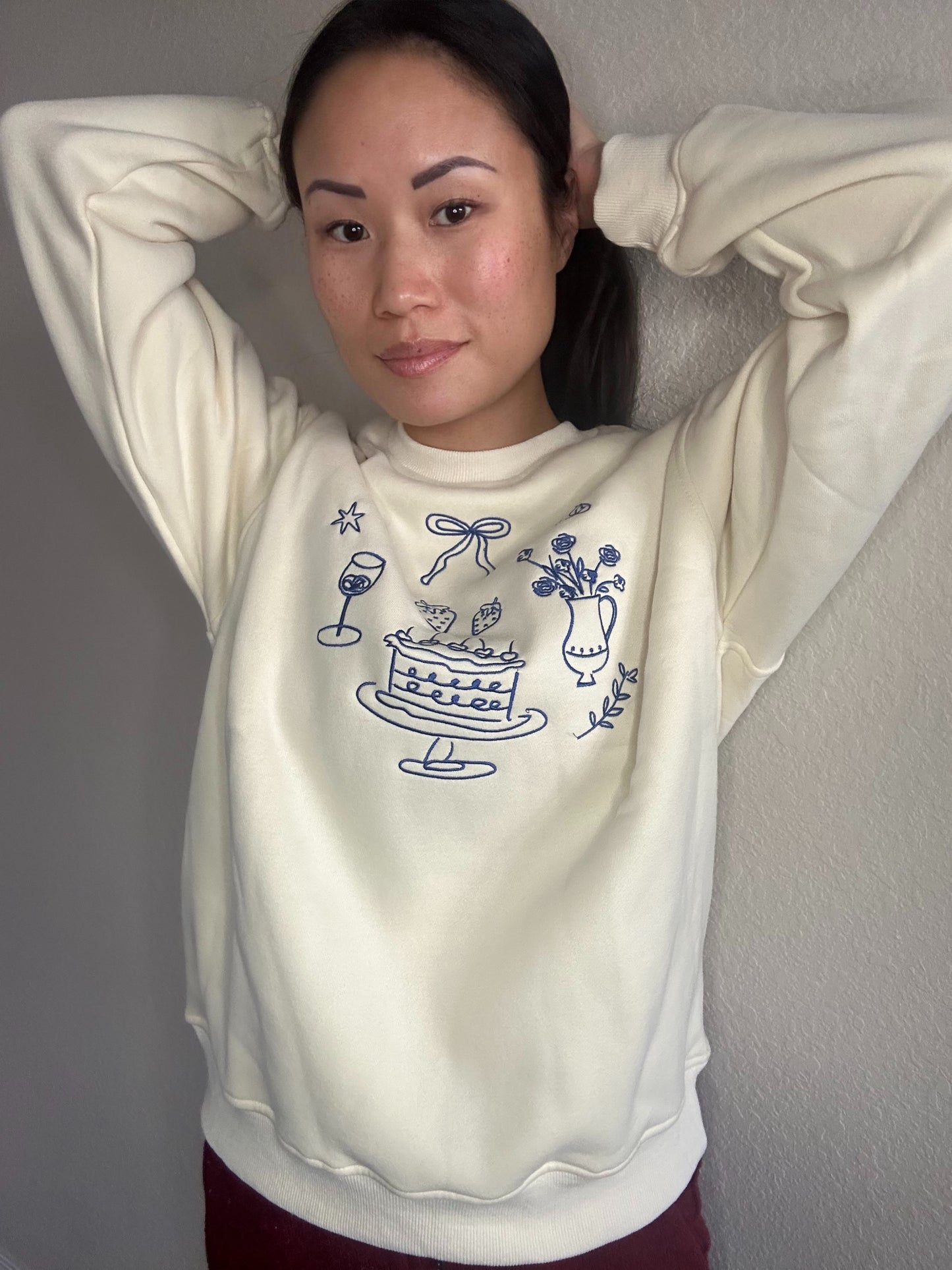 Madame Crewneck - The Parisian Inspired Cream and Blue Crewneck Sweatshirt