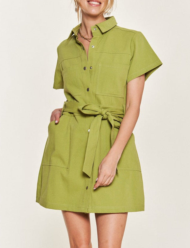 kiwi green dress Miss - The Lime Belted Mini neckline:Square