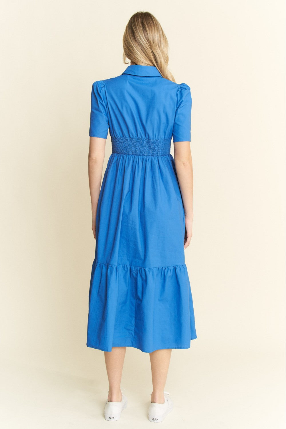Miss Midi - Blue Button Down Short Sleeve Dress
