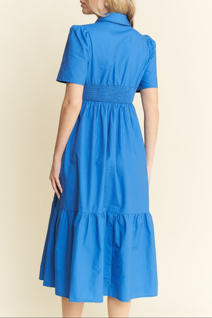 Miss Midi - Blue Button Down Short Sleeve Dress