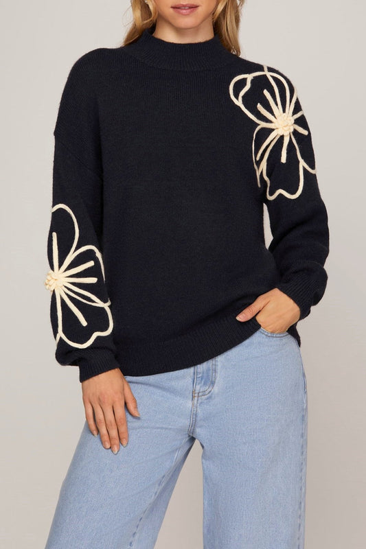 Miss Flower Power - The Navy and White Floral Sweater