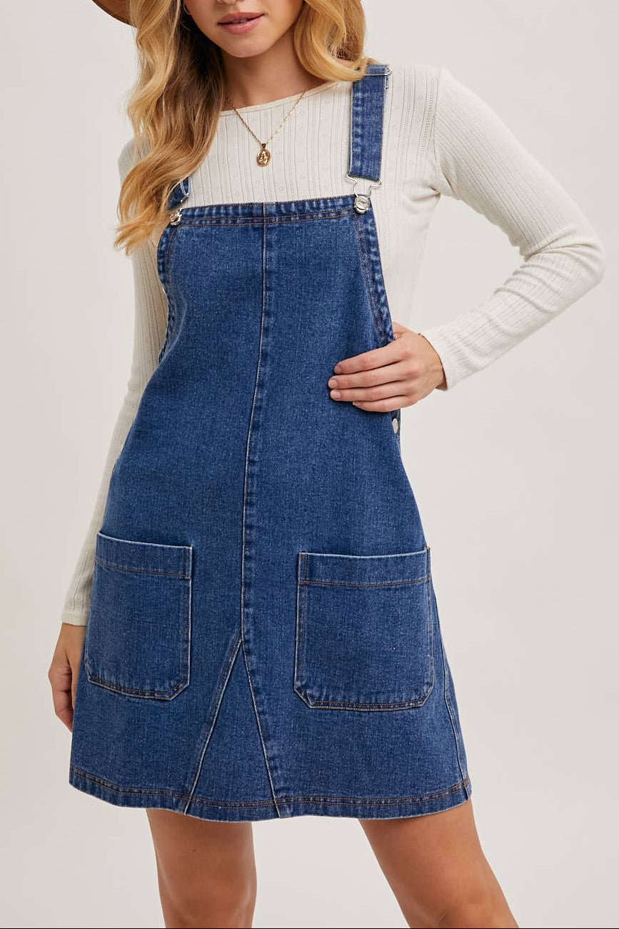 Miss Overall It - The Denim Overall Mini Dress with Pockets