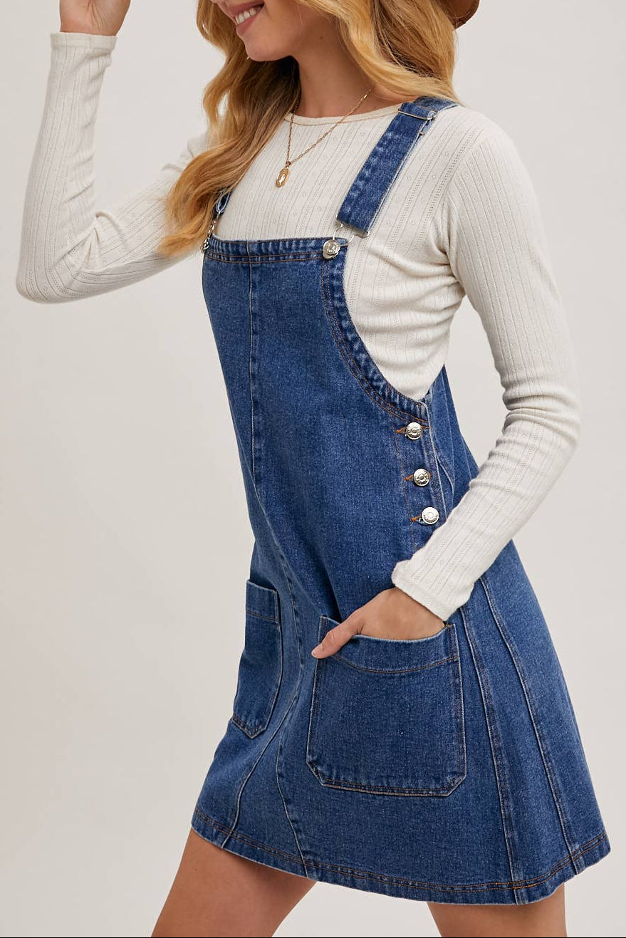 Miss Overall It - The Denim Overall Mini Dress with Pockets