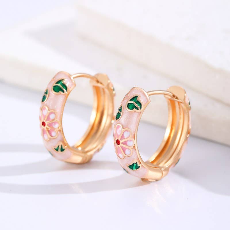Miss Cloisonne - The Clouisonne Enamel Floral Hoop Earrings