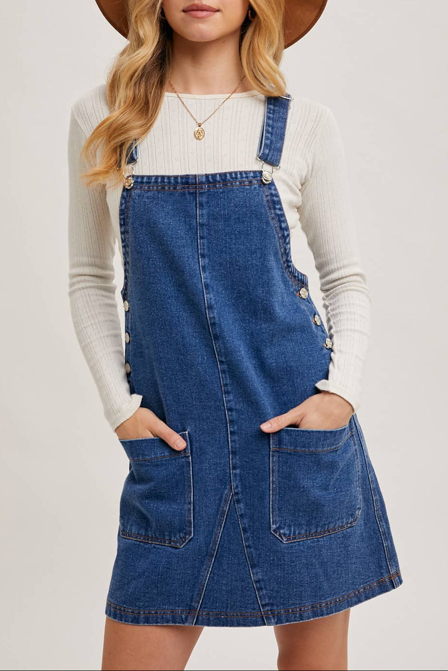 Miss Overall It - The Denim Overall Mini Dress with Pockets
