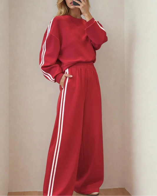 Miss Varsity - The Red with White Stripes Pullover and Sweats Matching Set
