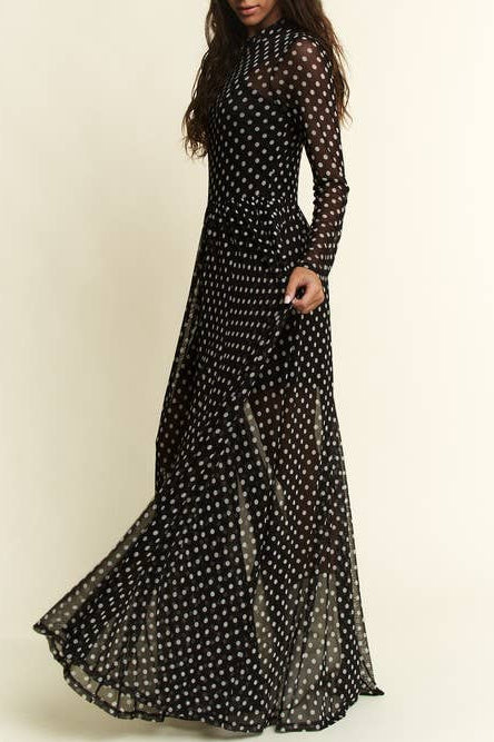 Miss Polka Dots - The Polka Dot Print Mesh Maxi Dress