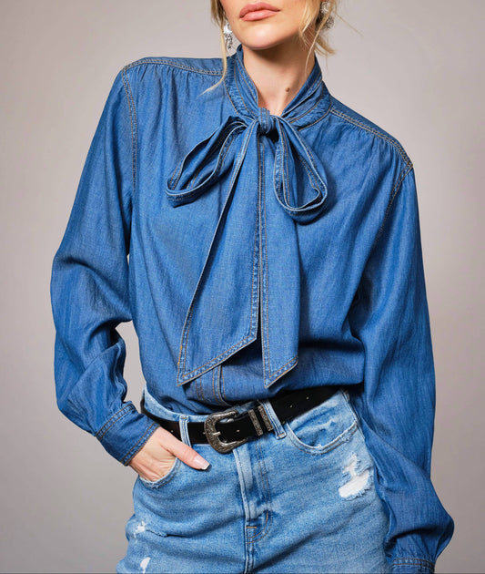Miss Chambray - The Tie Neck Chambray Blouse