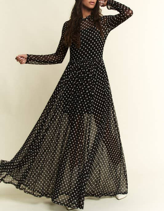 Miss Polka Dots - The Polka Dot Print Mesh Maxi Dress